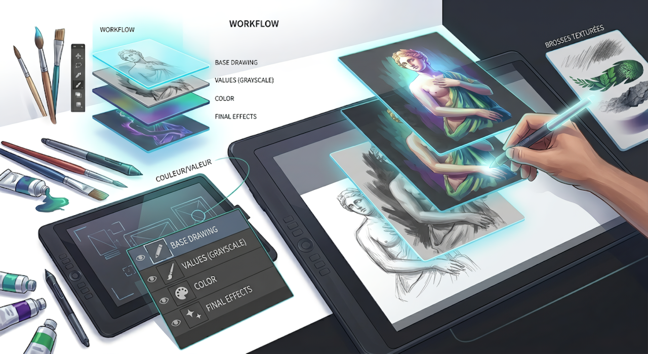 Image showing the anatomy of a digital painting layers panel