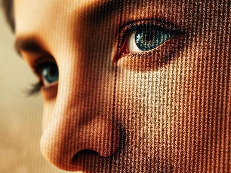 Close-up photograph focusing on the fine weave of a high-quality artist's canvas, showing how it subtly integrates with the textures of a digital oil-painting style artwork.