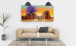 "Ochre Eclipse & Blooming Jacaranda" – Luxury Fine Art Digital Print | African Dusk Village & Jacaranda Tree Printable Wall Art