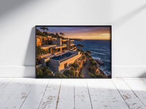 "Golden Hour Brutalism" | Luxury Coastal Architecture Printable Wall Art