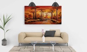 "Majesty of the Baobabs" – African Sunset Panoramic Fine Art Digital Print | Red & Amber Landscape Wall Decor