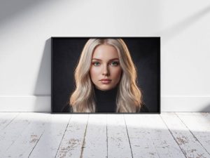 "Emeraude Royale" – Luxury Fine Art Digital Portrait | Minimalist Platinum Blonde & Emerald Green Eyes Printable Wall Art