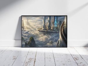 Aetheria: Skyward Citadel – Luxury Futuristic Floating City Printable Wall Art