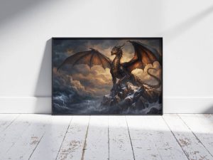 "The Thunder Sovereign" – Mythical Golden Dragon Premium Digital Wall Art