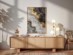 Golden Liquid Marble Abstract Wall Art – Luxury Fluid Ink Digital Download Poster