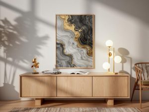 Golden Liquid Marble Abstract Wall Art – Luxury Fluid Ink Digital Download Poster