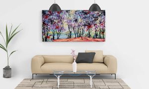 Enchanted Violet Forest & Crimson Canopy – Luxury Impressionist Fine Art Digital Download