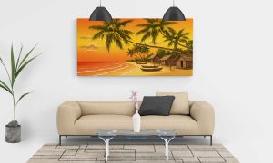 "Serene Tropical Sunset Beach" – Luxury Fine Art Digital Download | Red & Gold Paradise Printable Wall Art